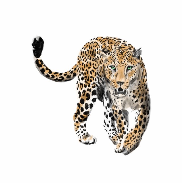 Aquarellleopard-Urwaldkatze grün gestrichen Fotoskulptur Ornament (Vorne)