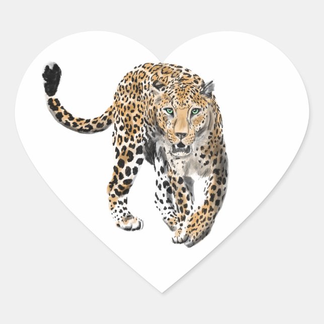 Aquarellleopard-Urwaldkatze grün gestrichen Herz-Aufkleber (Vorderseite)