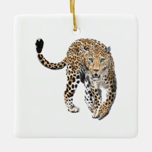 Aquarellleopard-Urwaldkatze grün gestrichen Keramikornament