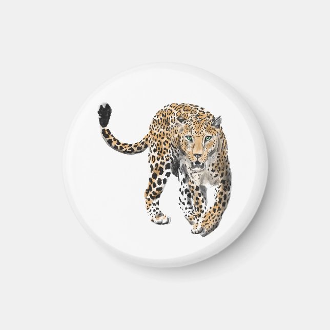 Aquarellleopard-Urwaldkatze grün gestrichen Magnet (Vorne)