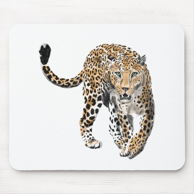 Aquarellleopard-Urwaldkatze grün gestrichen Mousepad (Vorne)