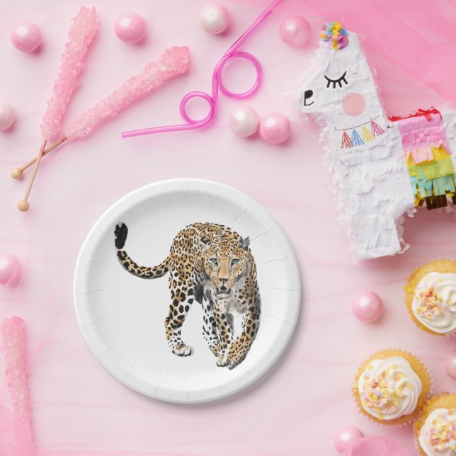 Aquarellleopard-Urwaldkatze grün gestrichen Pappteller (Party)