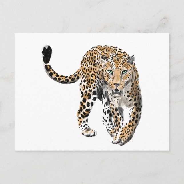 Aquarellleopard-Urwaldkatze grün gestrichen Postkarte (Vorderseite)