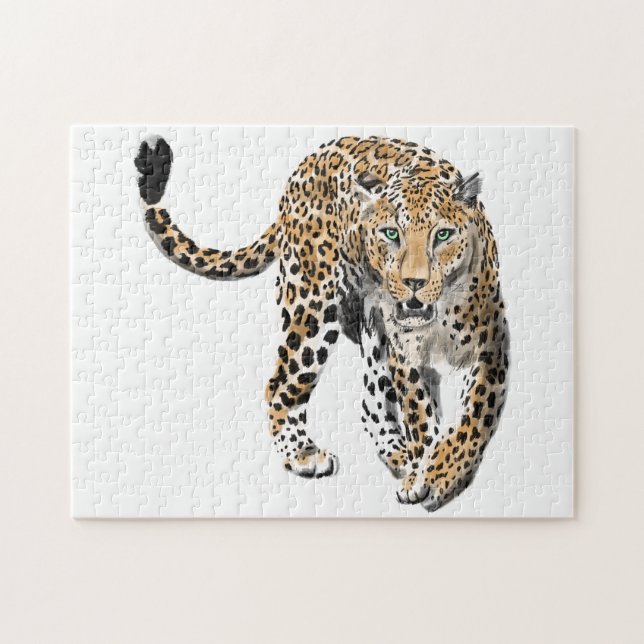 Aquarellleopard-Urwaldkatze grün gestrichen Puzzle (Horizontal)