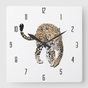 Aquarellleopard-Urwaldkatze grün gestrichen Quadratische Wanduhr