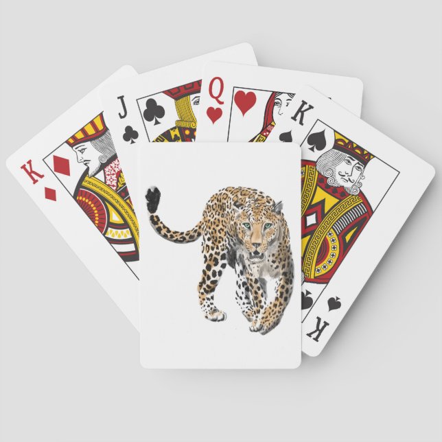 Aquarellleopard-Urwaldkatze grün gestrichen Spielkarten (Rückseite)
