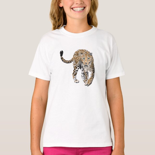 Aquarellleopard-Urwaldkatze grün gestrichen T-Shirt (Vorderseite)