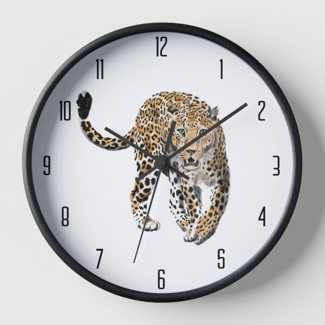 Aquarellleopard-Urwaldkatze grün gestrichen Uhr (Vorderseite)