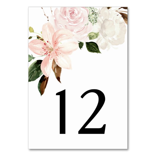 Aquarelllien, Magnolien, Rose Peonies | Tischnummer (Vorderseite)
