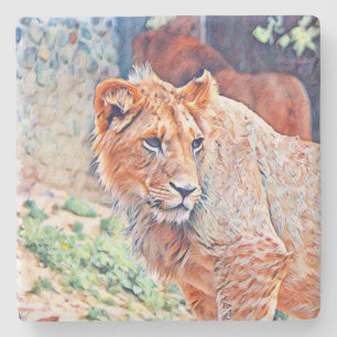 Aquarelllion Steinuntersetzer