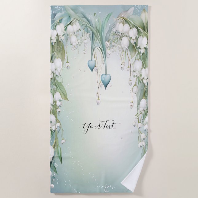 Aquarelllische Lily des Valley Beach Towel Strandtuch (Vorderseite)