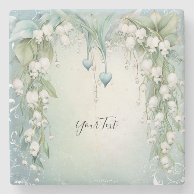 Aquarelllische Lily of the Valley Stone Untersetze Steinuntersetzer (Vorderseite)