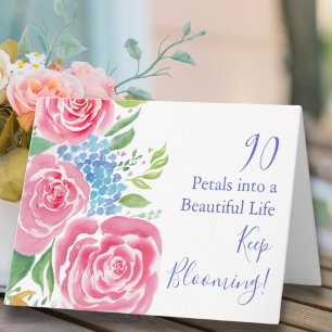Aquarelllose Rose & Hydrangea 90. Geburtstag Karte