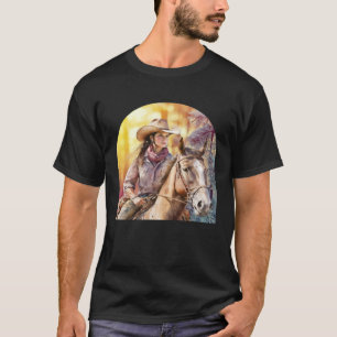 Aquarellmädchen reiten auf ihrem Pferd T-Shirt