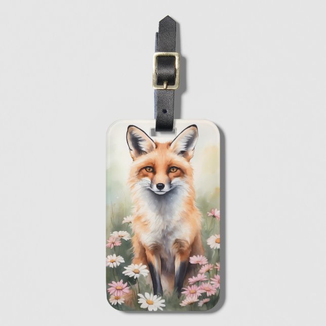 Aquarellmaler Fox mit dunklen Blume Gepäckanhänger (Vorderseite Vertikal)