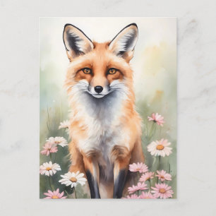 Aquarellmaler Fox mit dunklen Blume Postkarte