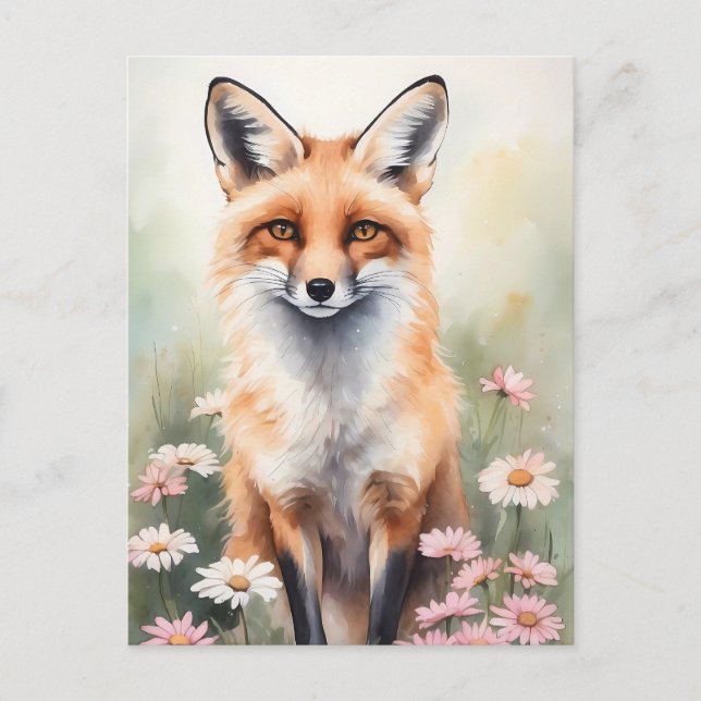 Aquarellmaler Fox mit dunklen Blume Postkarte (Vorderseite)