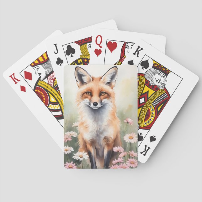 Aquarellmaler Fox mit dunklen Blume Spielkarten (Rückseite)