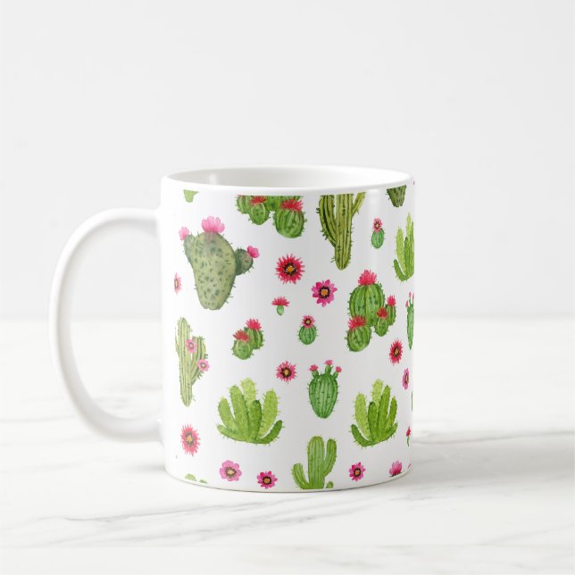 Aquarellmaler Kaktus nahtloser Muster Kaffeetasse (Links)