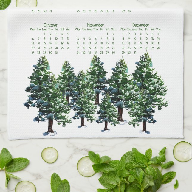 Aquarellmaler Kalender 2025 für Pine Trees Geschirrtuch (Gefaltet)