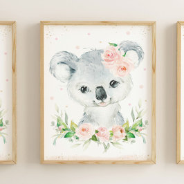 Aquarellmaler Koala Blush Pink Blumenwall Poster