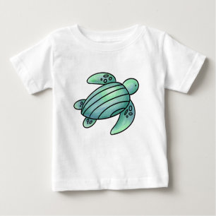 Aquarellmaler Meeresschildkröte Cartoon blau grün Baby T-shirt