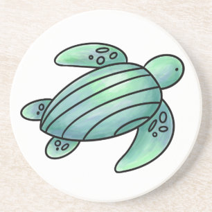 Aquarellmaler Meeresschildkröte Cartoon blau grün Getränkeuntersetzer