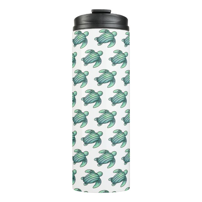 Aquarellmaler Meeresschildkröte Cartoon blau grün Thermosbecher (Vorderseite)