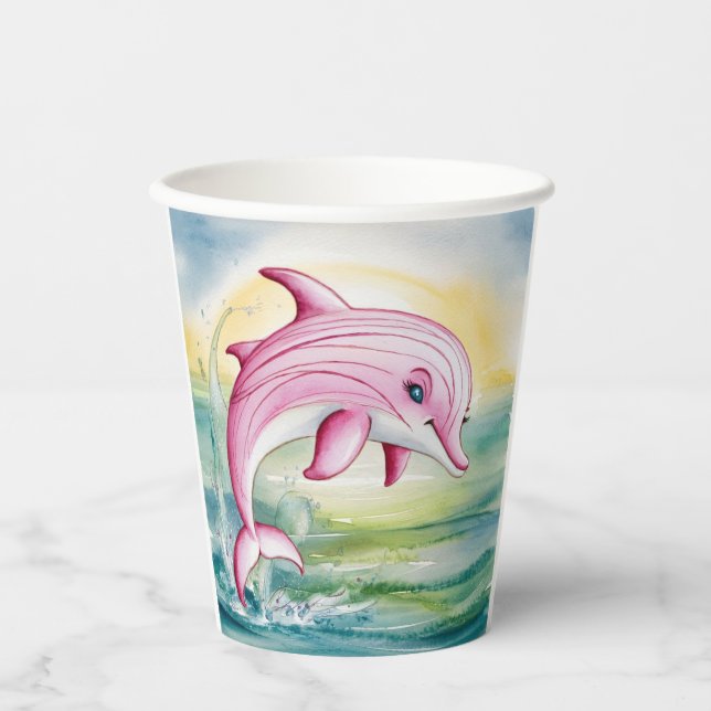 Aquarellmaler Rosa Delphin Pappbecher (Vorderseite)