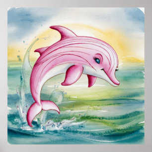 Aquarellmaler Rosa Delphin Poster