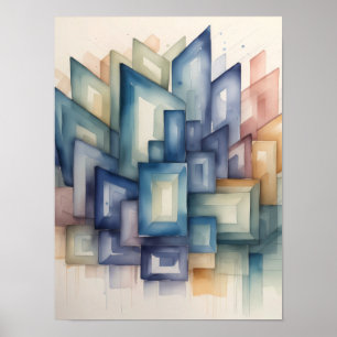 Aquarellmalerei Abstrakte Moderne Geometrie 1:1 Poster