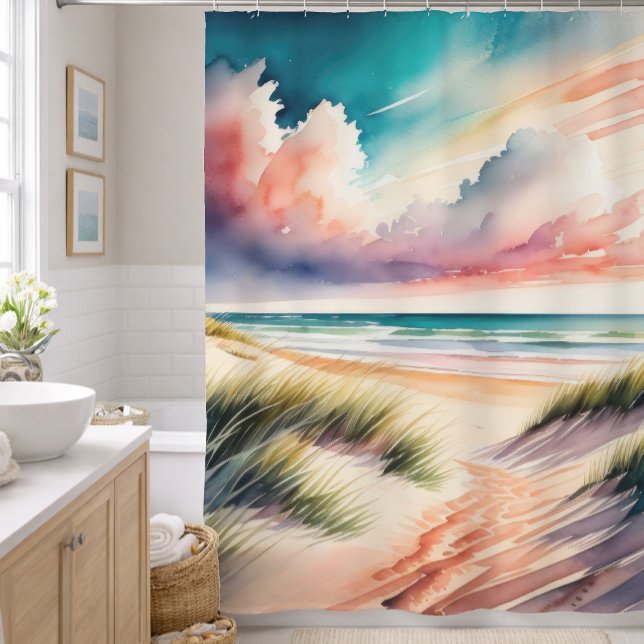Aquarellmalerei am Strand Duschvorhang (Von Creator hochgeladen)