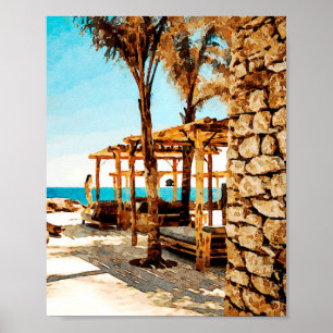 Aquarellmalerei am Strand von Mykonos Poster