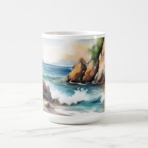 Aquarellmalerei an der Küste Design Kunst Kaffeetasse