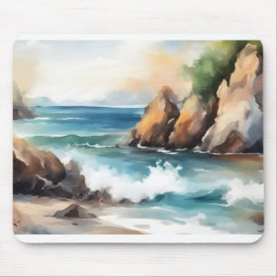 Aquarellmalerei an der Küste Design Kunst Mousepad