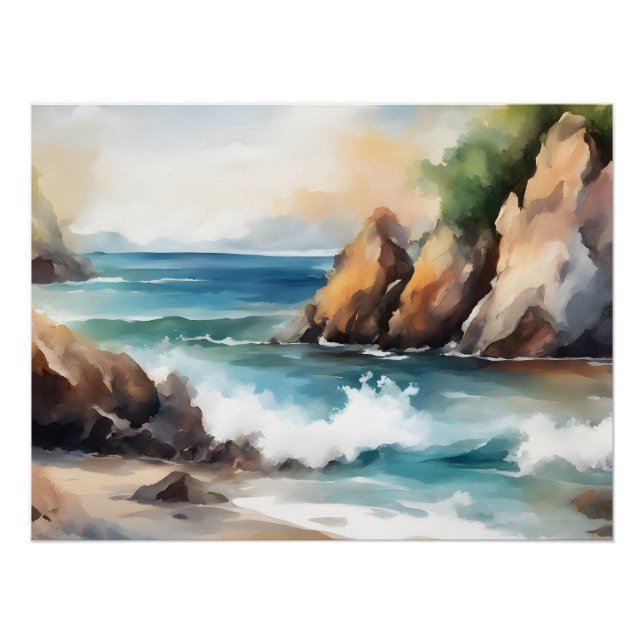 Aquarellmalerei an der Küste Design Kunst Poster (Vorderseite)