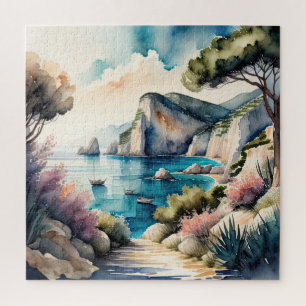 Aquarellmalerei an der Mittelmeerküste Landschaft Puzzle