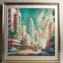 Aquarellmalerei Art Deco Miami