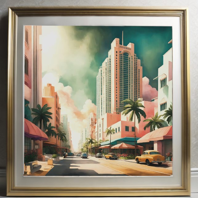Aquarellmalerei Art Deco Miami Poster (Von Creator hochgeladen)