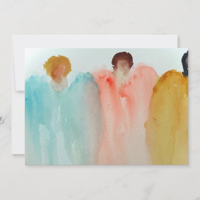 Aquarellmalerei auf 3 Engel, Figuren oder Frauen Einladung (Vorderseite)