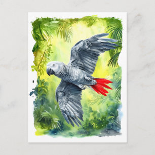 Aquarellmalerei auf afrikanisch-grauem Papagei in Feiertagspostkarte