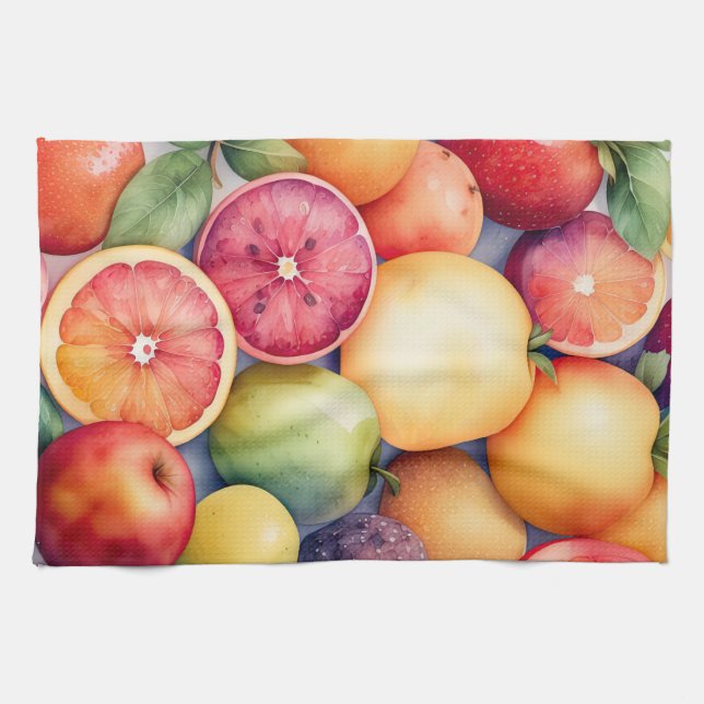 Aquarellmalerei auf Assorted Fruits Geschirrtuch (Horizontal)