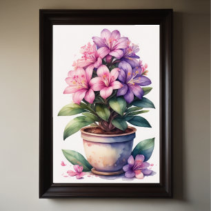 Aquarellmalerei auf Azalea in Pot Lila II Poster