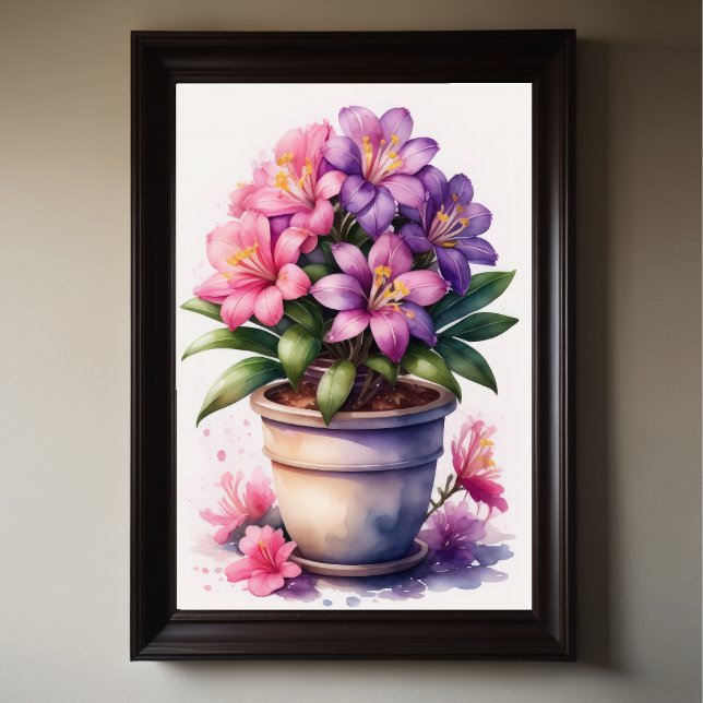 Aquarellmalerei auf Azalea in Pot Lila III Poster (Von Creator hochgeladen)
