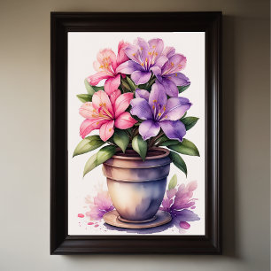 Aquarellmalerei auf Azalea in Pot Lila Poster