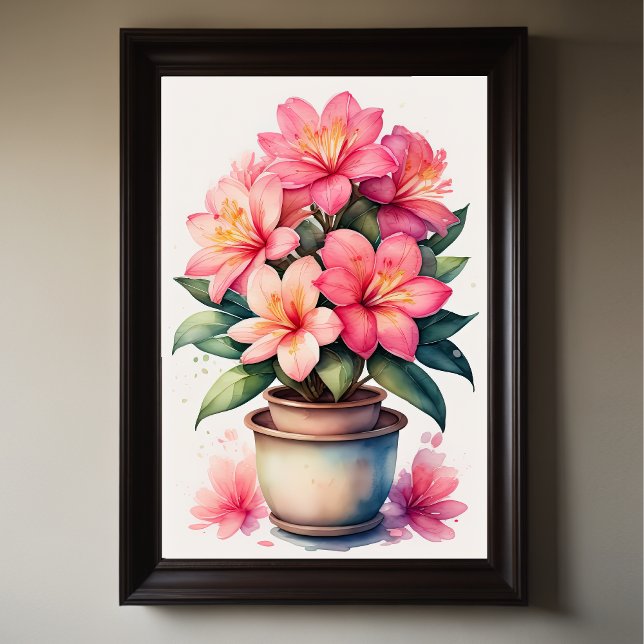 Aquarellmalerei auf Azalea in Pot Pink Poster (Von Creator hochgeladen)