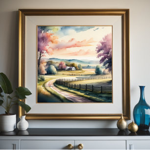 Aquarellmalerei auf Bauernstall Poster