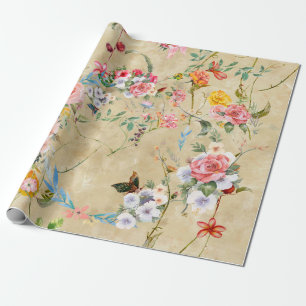 Aquarellmalerei auf Blatt und Blume, nahtlos Geschenkpapier