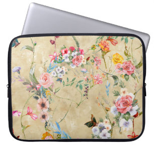 Aquarellmalerei auf Blatt und Blume, nahtlos Laptopschutzhülle
