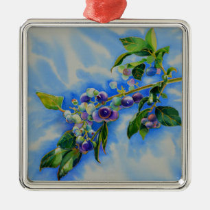 Aquarellmalerei auf Blaubeere Silbernes Ornament